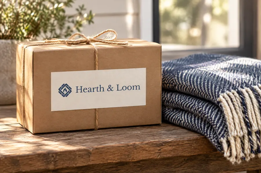 Hearth & Loom brand identity: gift box