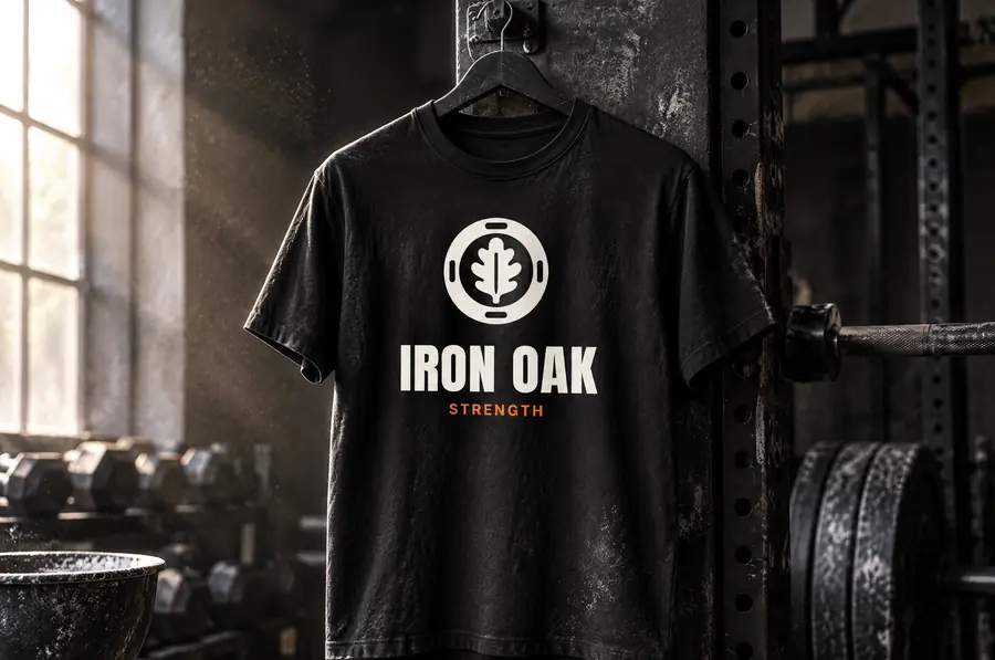 Iron Oak Strength brand identity: t-shirt