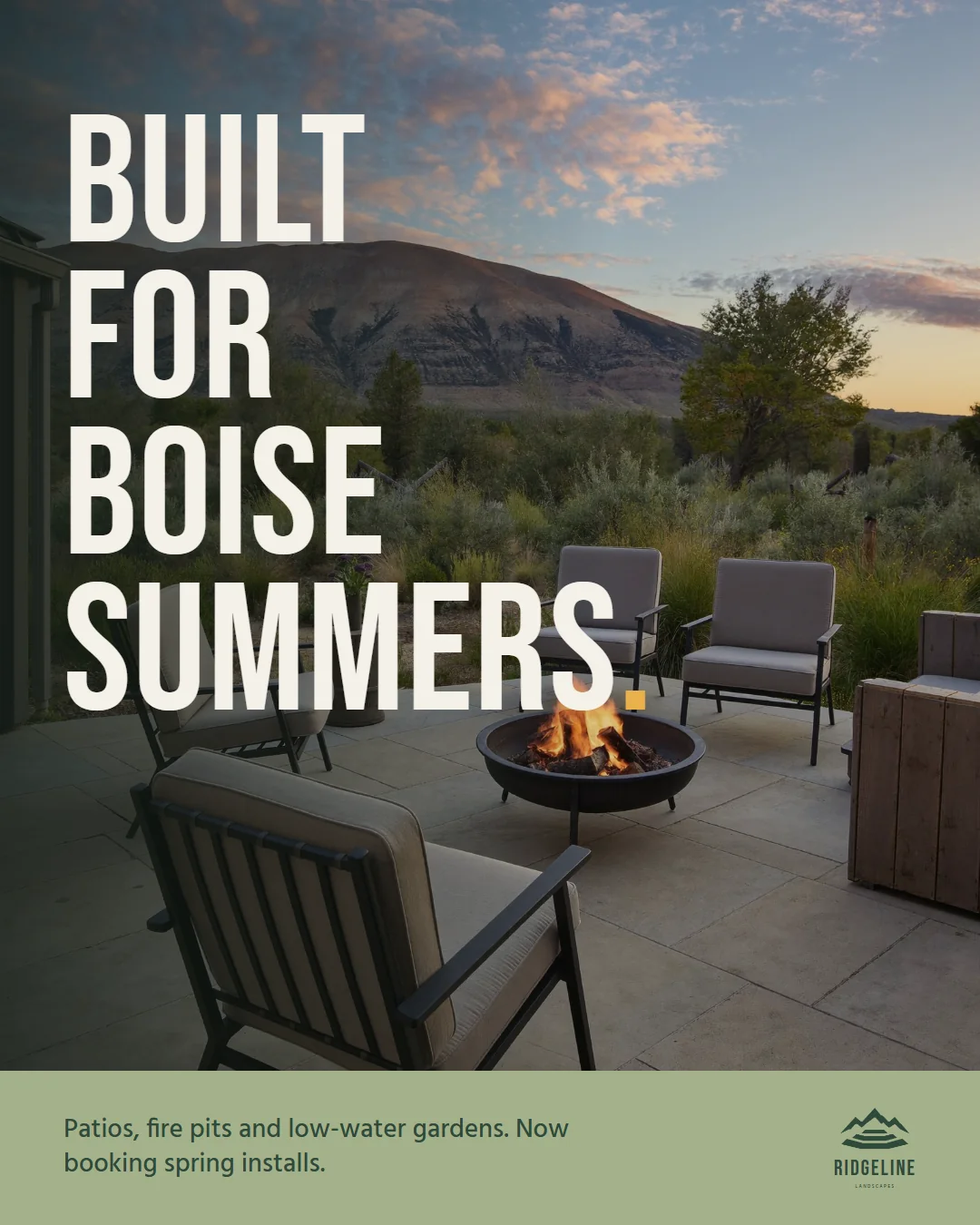Ridgeline Landscapes Instagram post: Built for Boise summers.