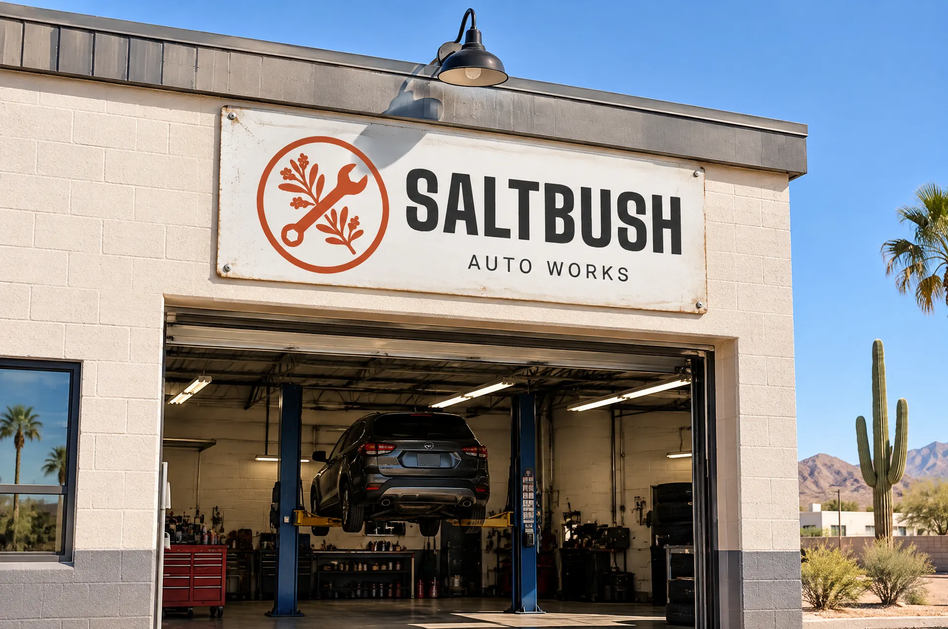Saltbush Auto Works: shop sign