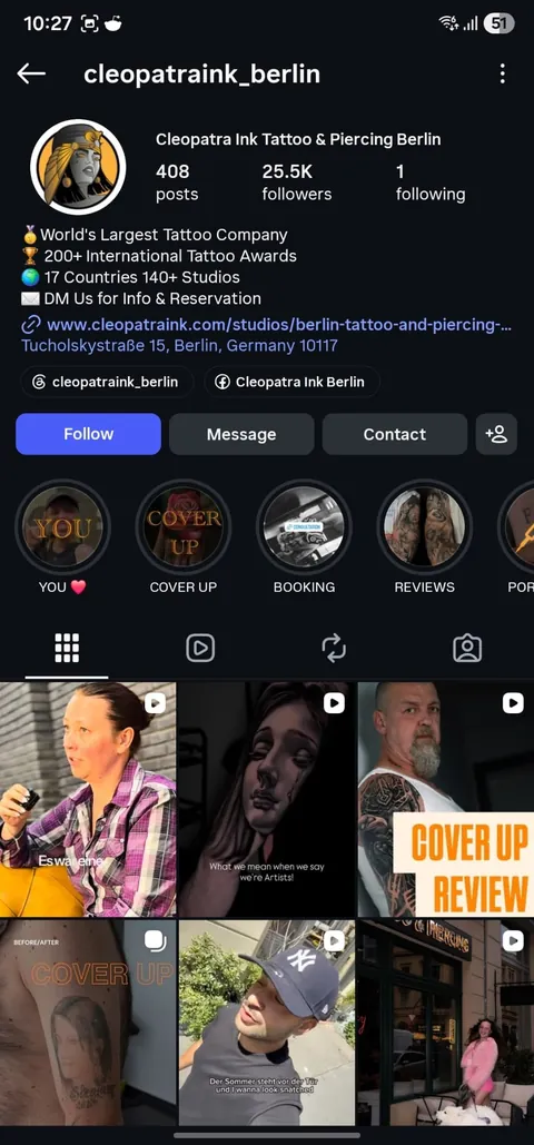 Instagram profile @cleopatraink_berlin