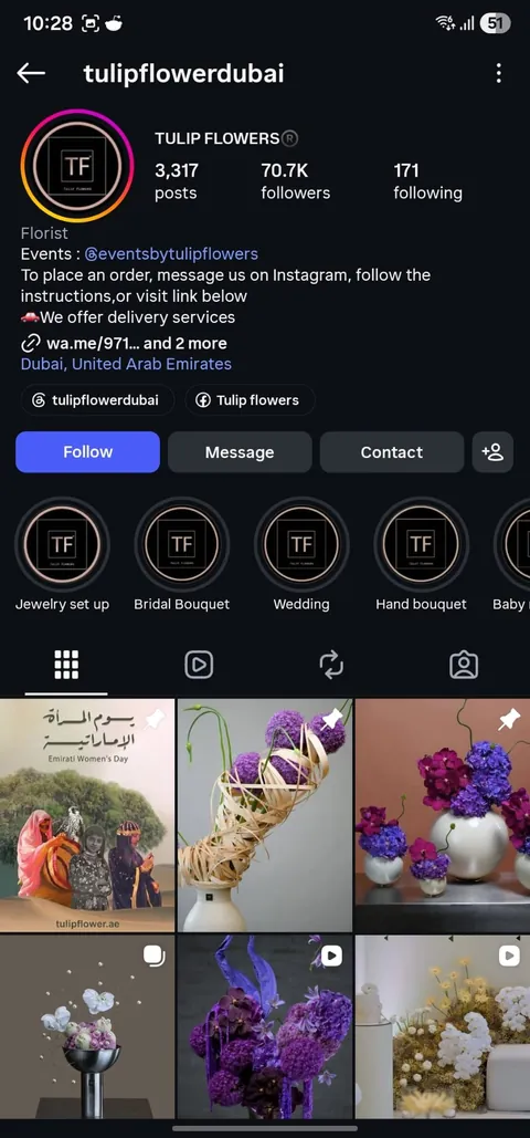 Instagram profile @tulipflowerdubai
